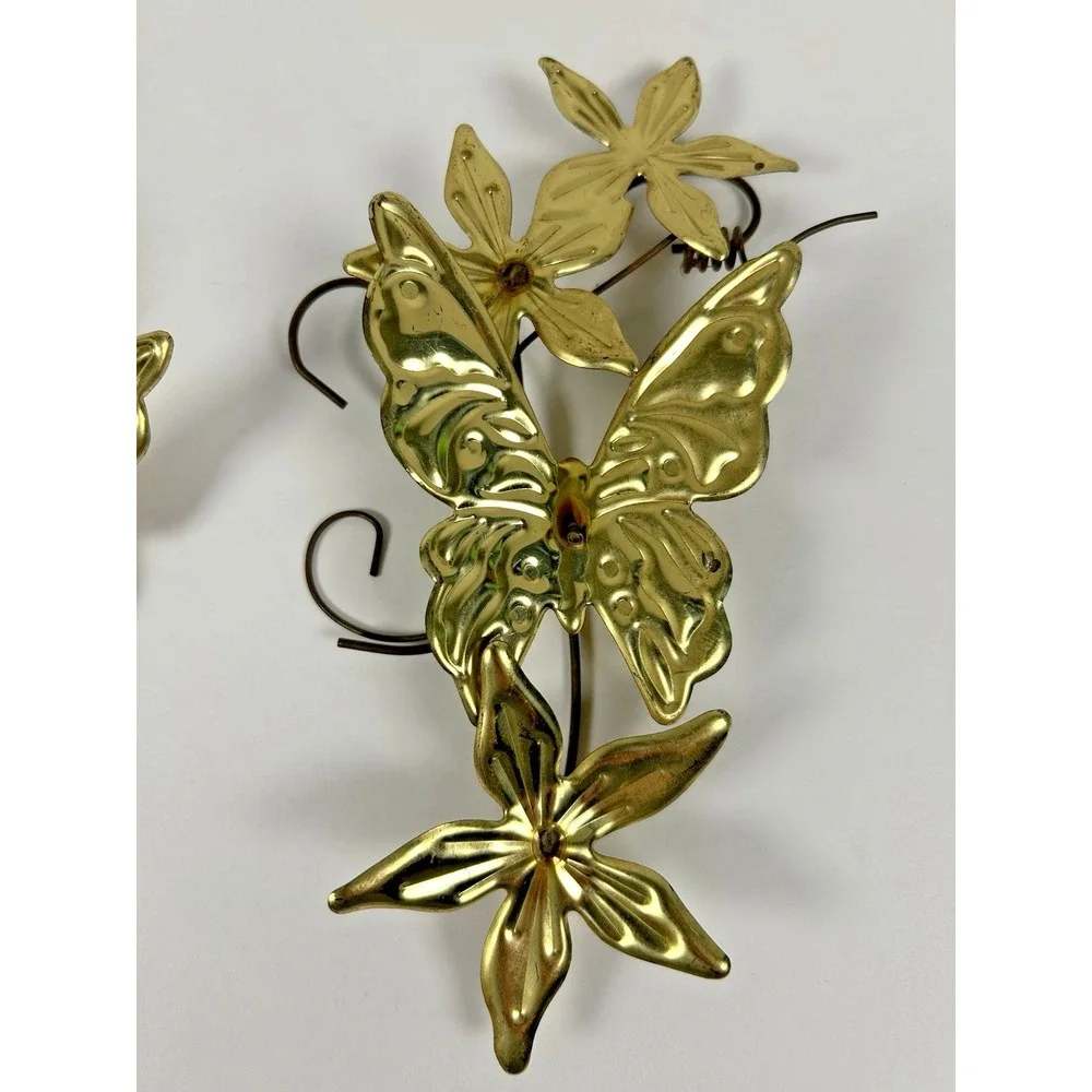 Vintage MCM Brass Style Butterfly Flowers 9